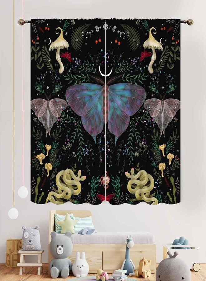 TKUYO Boho Butterfly Curtains, Aesthetic Moth Snakes Mushroom Vintage Botanical Wild Floral Wizard Witchy Mysterious Window Drapery Treatments for Bedroom Kitchen Living Room Bathroom 2 Panels, 42"x45" Inch - Image 3